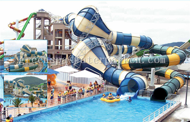 Fiberglass Commercial Playground Equipment Long Funny For Aqua Fun Park