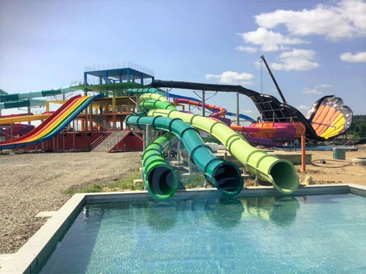 Хорошая цена. Цвет 10m водных горок извива парка Aqua тройной на открытом воздухе подгонянный стеклотканью онлайн