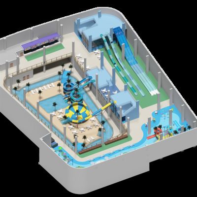 Проектирование крытого двухэтажного аквапарка площадью 2500 квадратных метров для всех возрастов